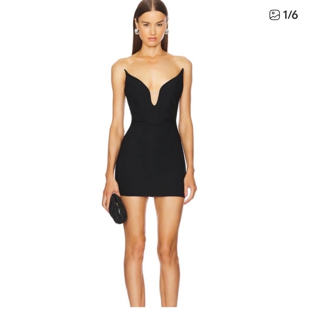 Michael Costello Black Strapless Plunge Mini Dress